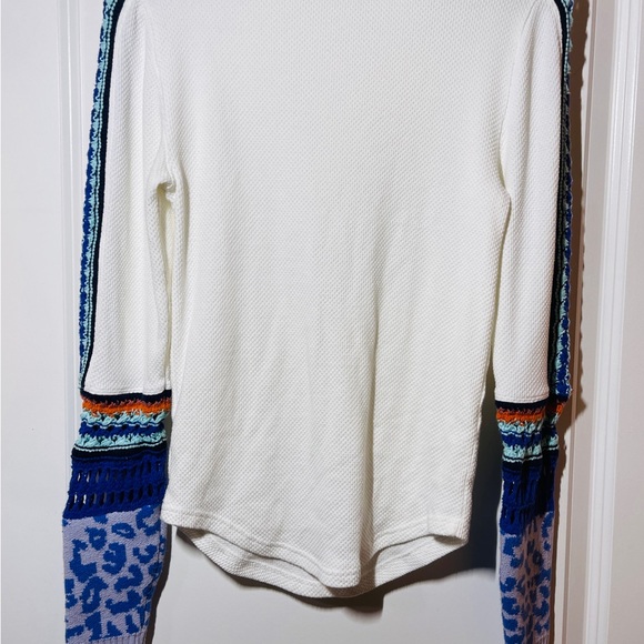 Free People Ivory Top with Multicolor Sleeve Details - Picture 2 of 3